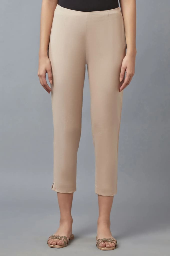 Beige-coloured Ankle-Length Trousers — XS