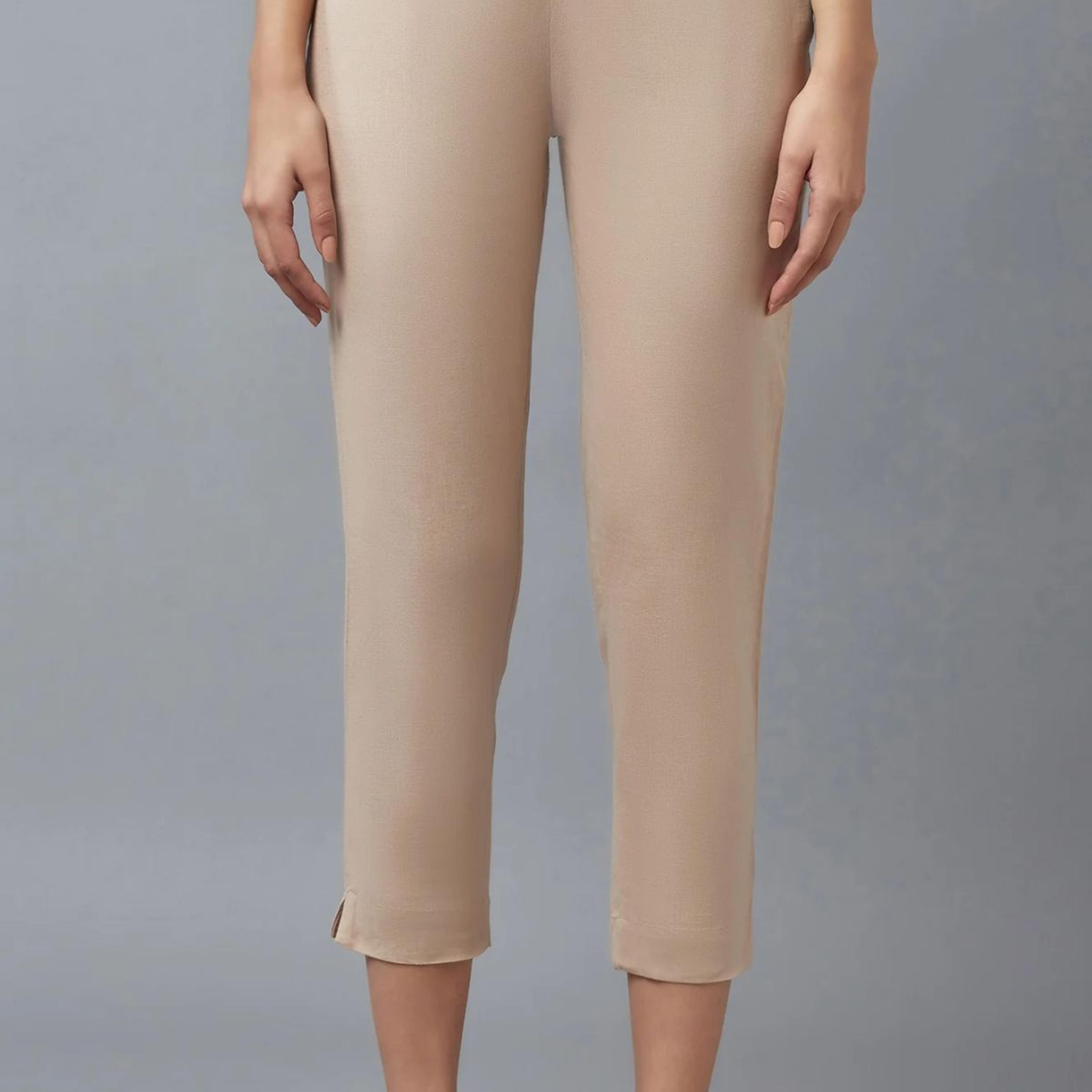 Beige-coloured Ankle-Length Trousers