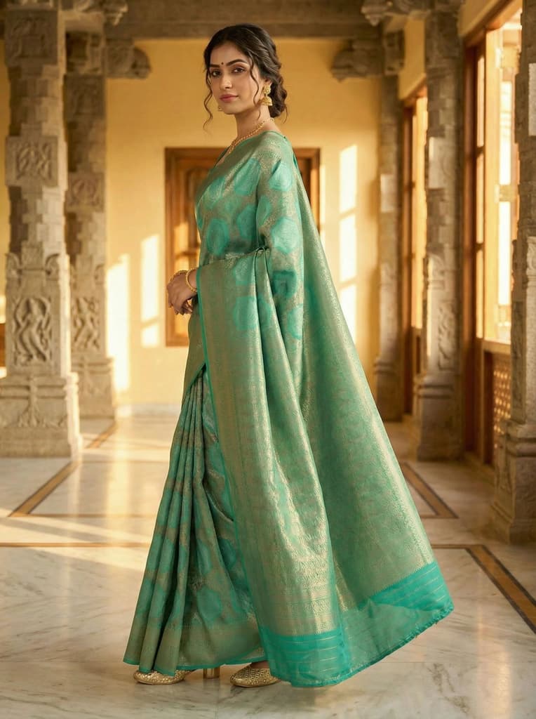 MIMOSA Women's Woven Design Kanjivaram Style Art Silk Saree with Blouse Piece - Rama ( SA00002246RMFREE ) — photo 3