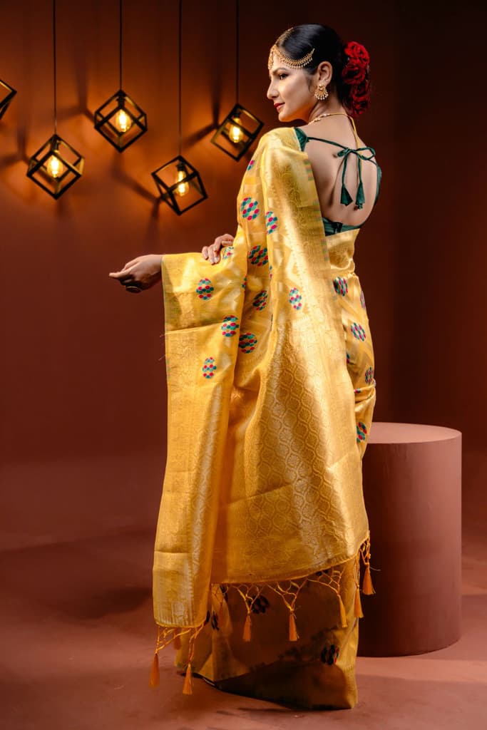 Mimosa Women's Woven Design Banarasi Style Art Silk Saree With Blouse Piece : SA00001584GDFREE — photo 4