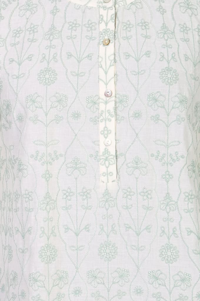 Light Green Schiffli Embroidered Pure Cotton Straight Top — photo 2