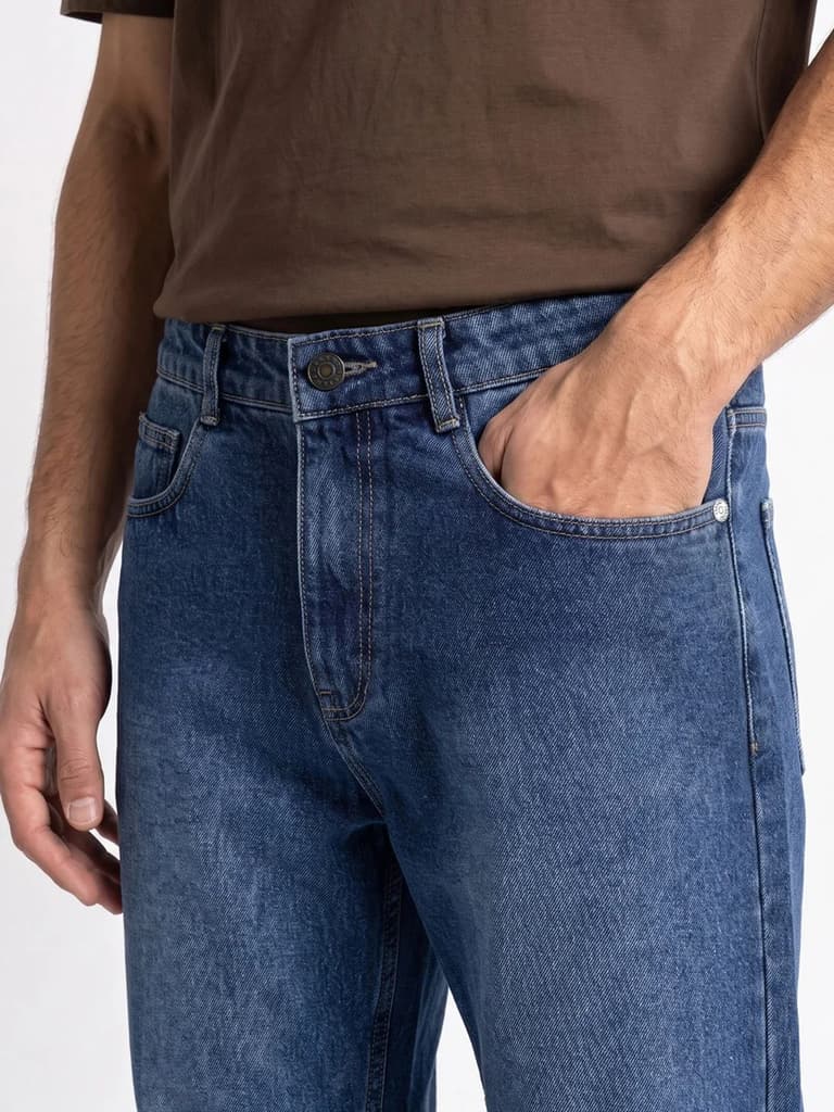 Men's Blue Relaxed Fit Washed Denim Jeans Non-Stretchable — photo 5