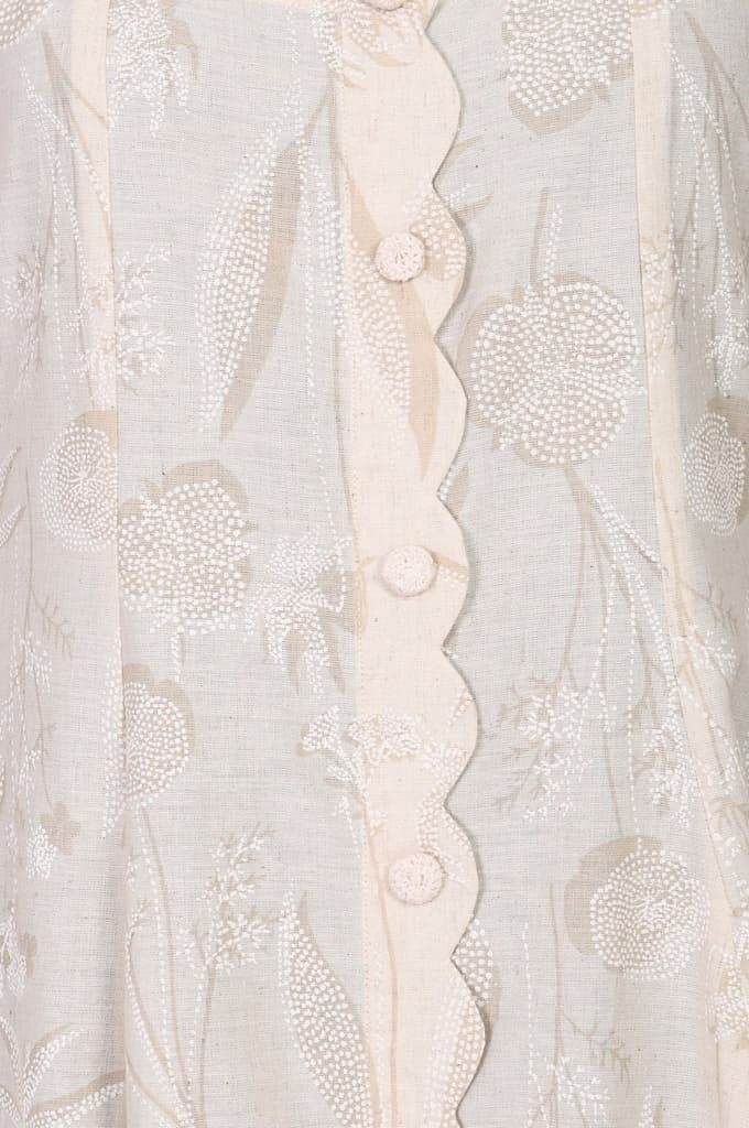 Beige Textured Cotton Blend Embroidered A-line Western Dress — photo 2