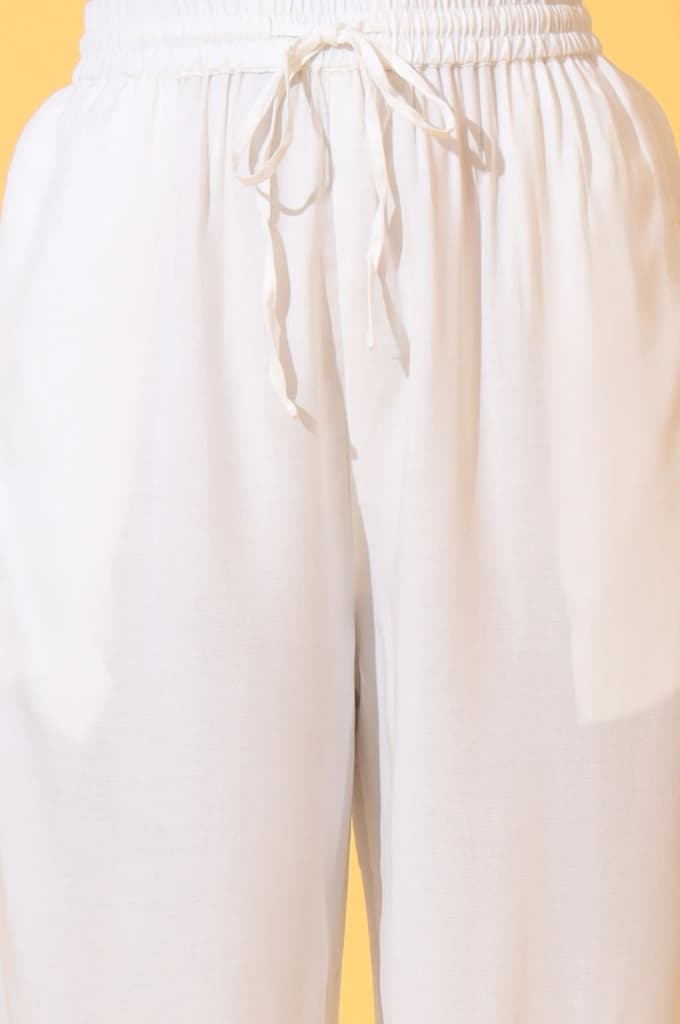 White Solid Ankle Length Rayon Harem Pants — photo 6