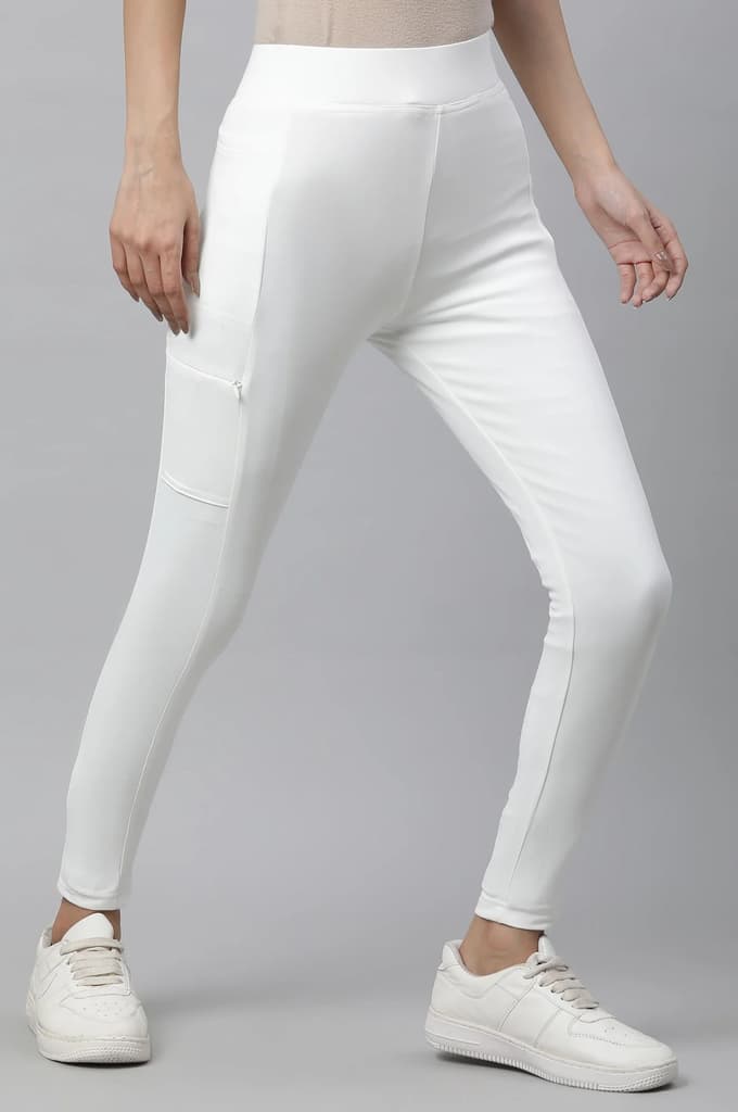 White Solid Skinny Fit Tights With Elasticated Waist — photo 4