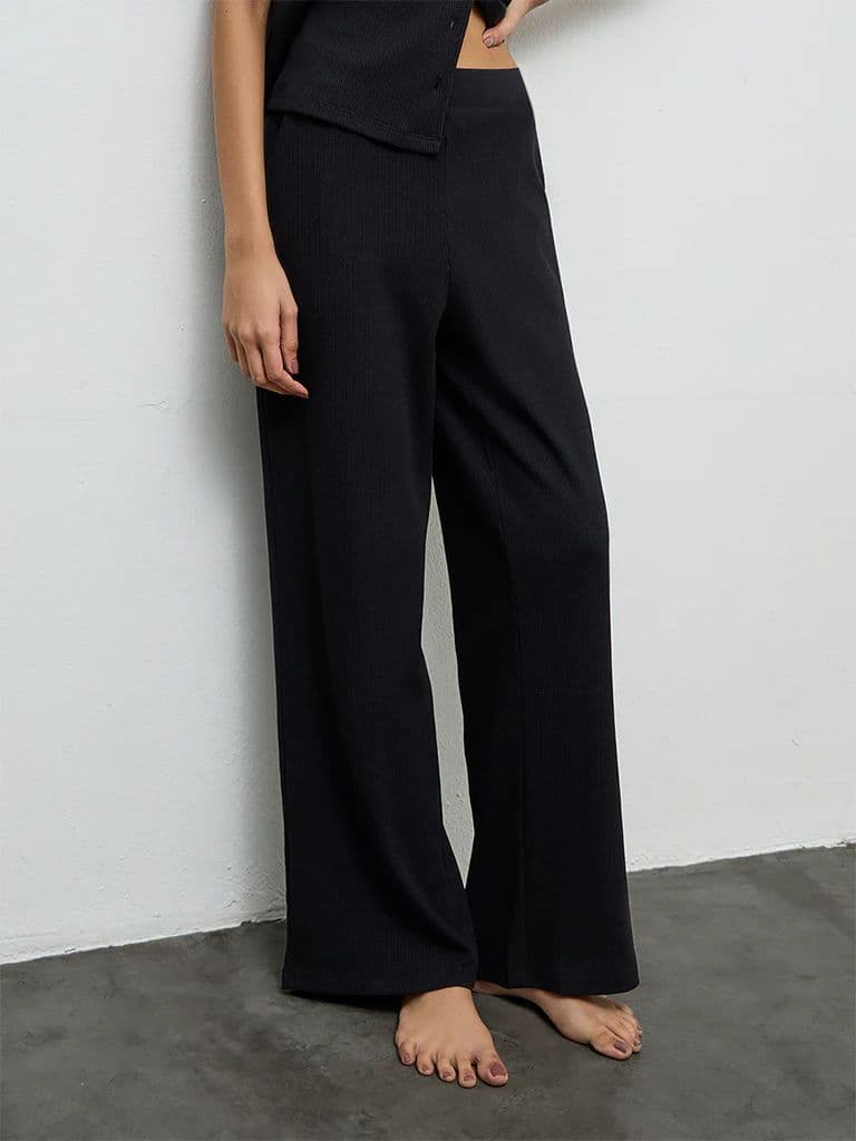 Superstar Black Waffle-Textured High-Rise Pants — photo 2