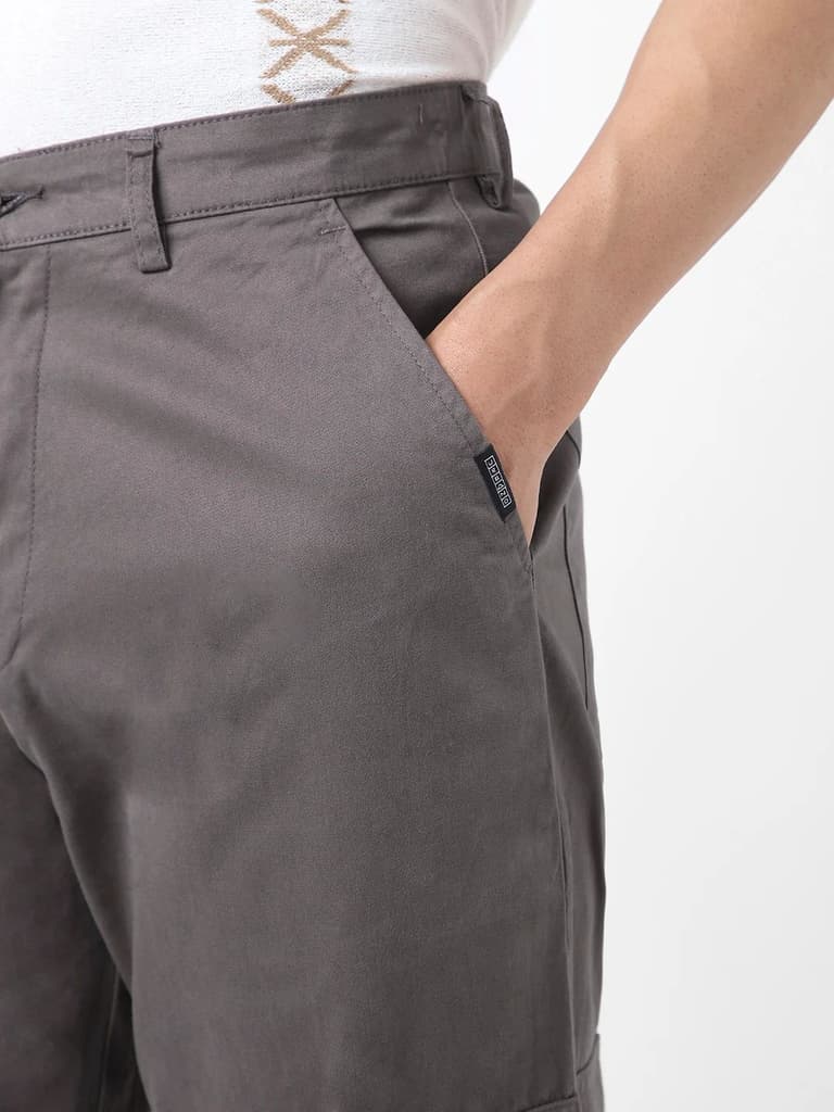 Men's Dark Grey Regular Fit Solid Cargo Chino Pant with 6 Pockets Stretchable — photo 6