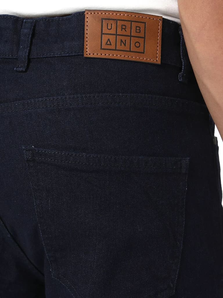 Men's Dark Blue Straight Fit Raw Washed Denim Jeans Stretchable — photo 7