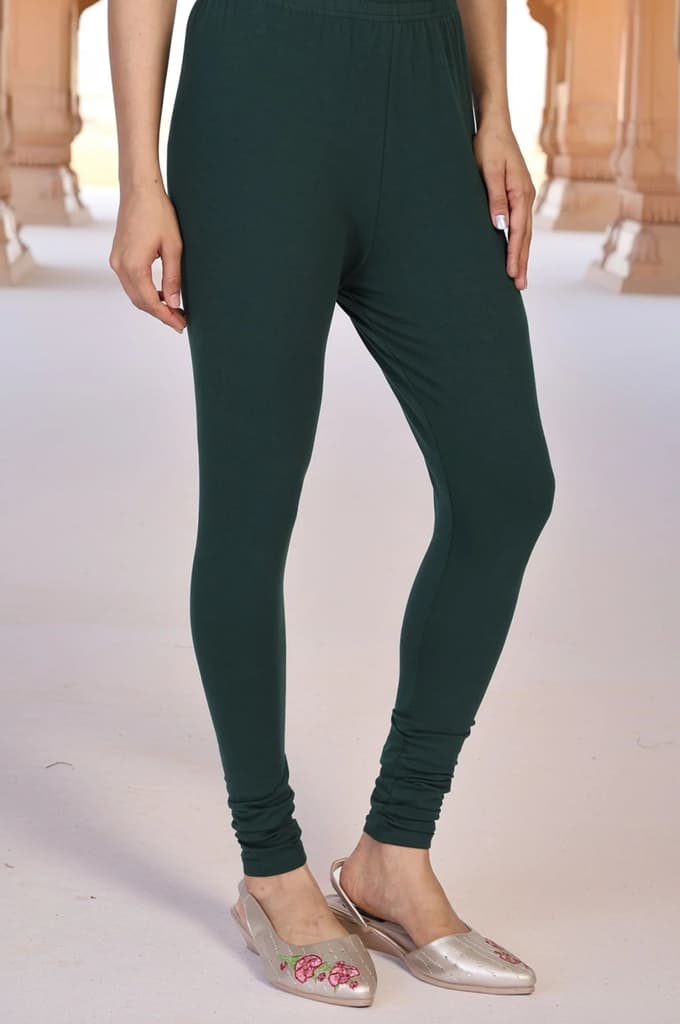 Green Solid Skinny Fit Cotton Tights — photo 5