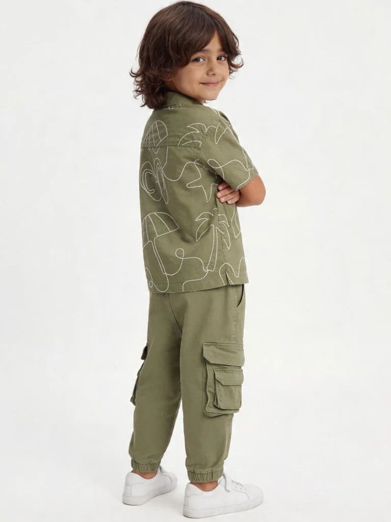 HOP Kids Boys Olive Embroidered Cotton Shirt — photo 2