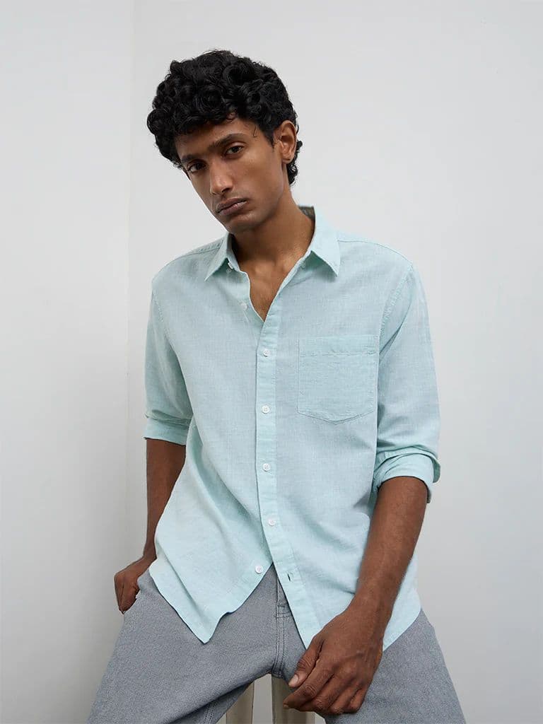 WES Casuals Mint Relaxed-Fit Cotton-Blend Shirt — photo 2