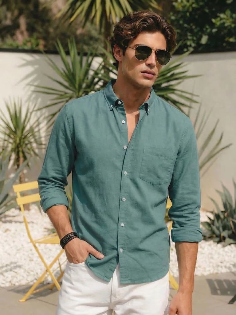 Men's Teal Green Cotton Full Sleeve Regular Fit Solid Oxford Shirt With Button-Down Collar — S / Teal Green