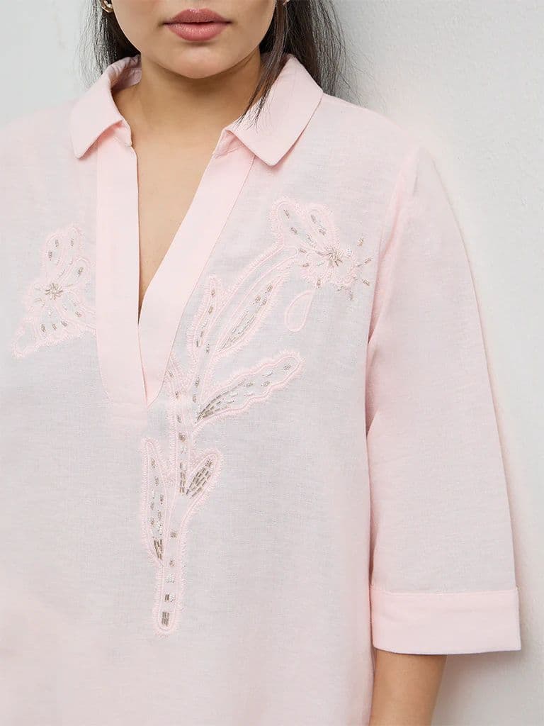 Gia Light Pink Embroidered Blouse — photo 3
