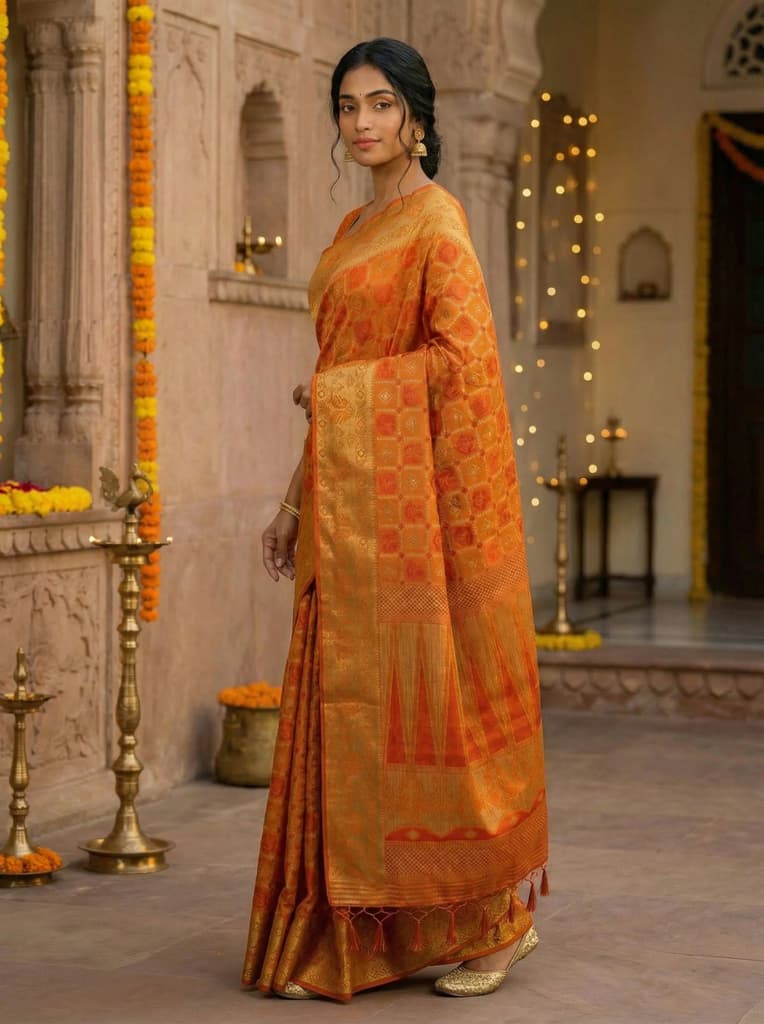 MIMOSA Women's Woven Design Patola Style Raw Silk Saree with Blouse Piece - Mustard ( SA00003139MSFREE ) — photo 3