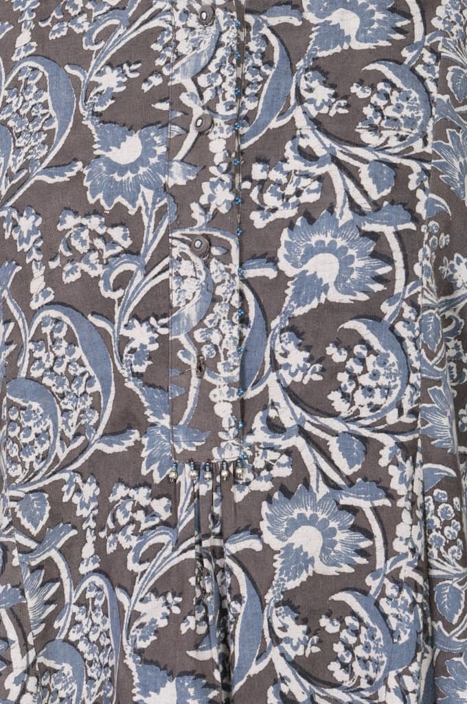 Grey Beadwork Block Printed Rayon Flared Kurta — photo 2