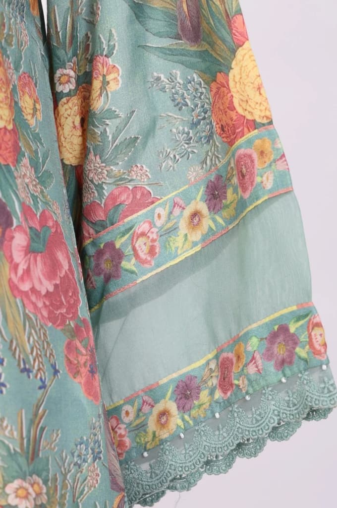 Sea Green Floral Printed Straight Kurta with Flared Pants and Dupatta Set — photo 6