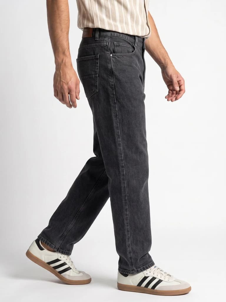 Men's Grey Relaxed Fit Washed Denim Jeans Non-Stretchable — photo 2