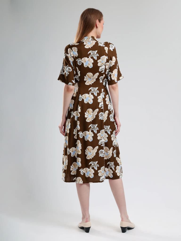 Cory Edge Delphi Collard midi dress- Brown — photo 6