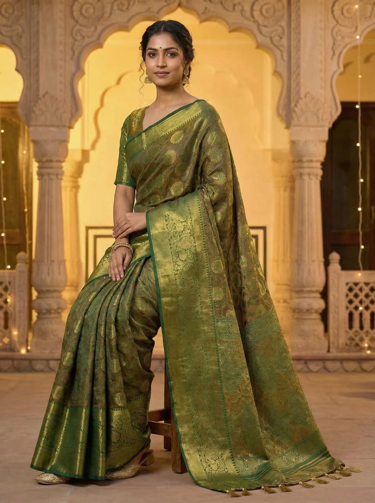 MIMOSA Women's Woven Design Kanjivaram Style Art Silk Saree with Blouse Piece - Green ( SA00003146GRNFREE ) — photo 3