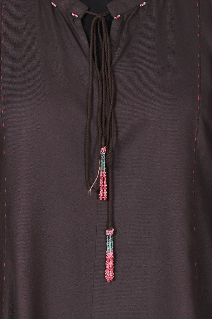 Brown Thread Embroidered Straight Winter Kurta with Pants Co-ord Set — photo 2