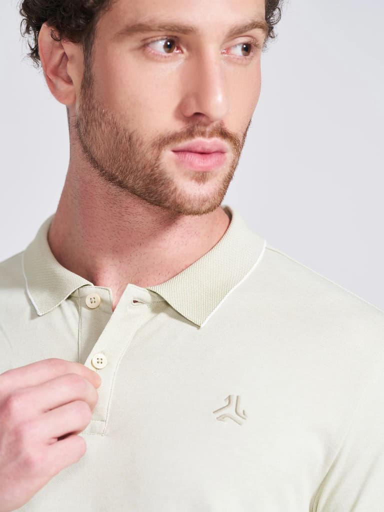 Men's Olive Self Design Polo Collar T-Shirt — photo 2