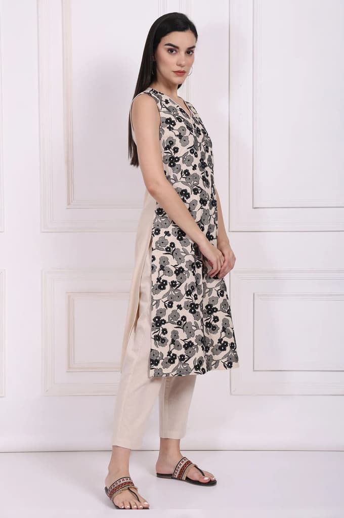 Beige Embroidered A-Line Rayon Kurta with Straight Pant — photo 6