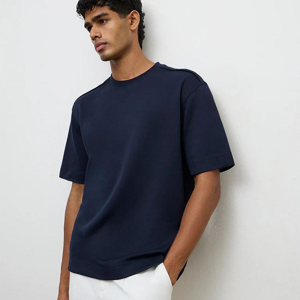 Nuoflexx Navy Solid Relaxed-Fit Cotton-Blend T-Shirt