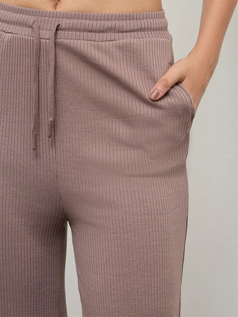 Nuoflexx Dusty Mauve Ribbed-Textured High-Rise Pants — photo 3