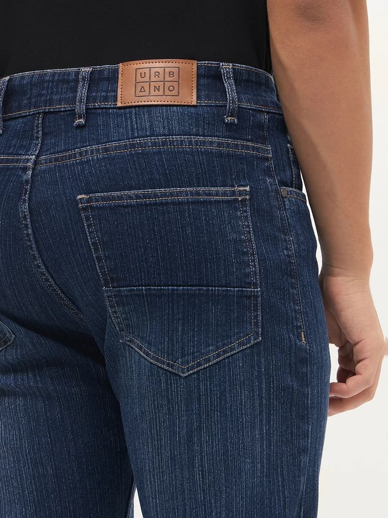 Men's Blue Straight Fit Washed Denim Jeans Stretchable — photo 6
