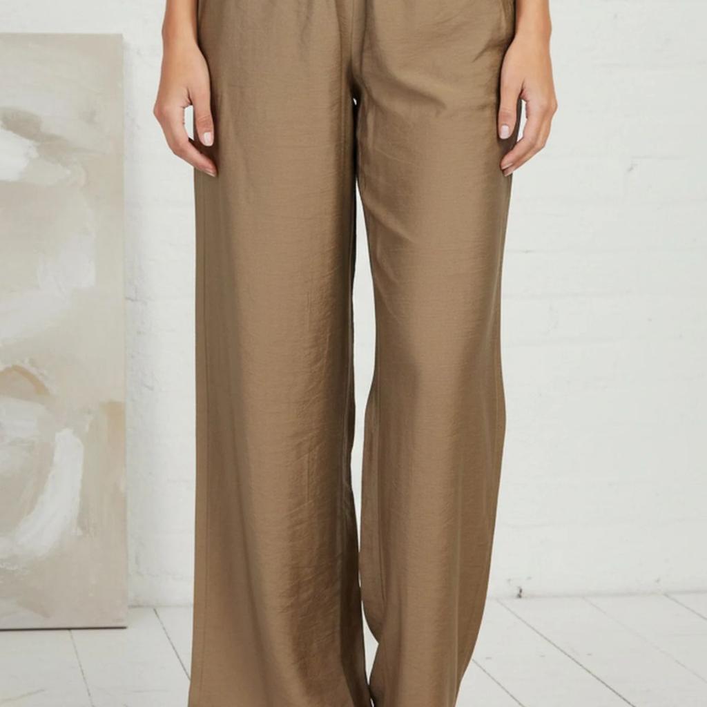 Gold Solid Rayon Relaxed Fit Flared Pants
