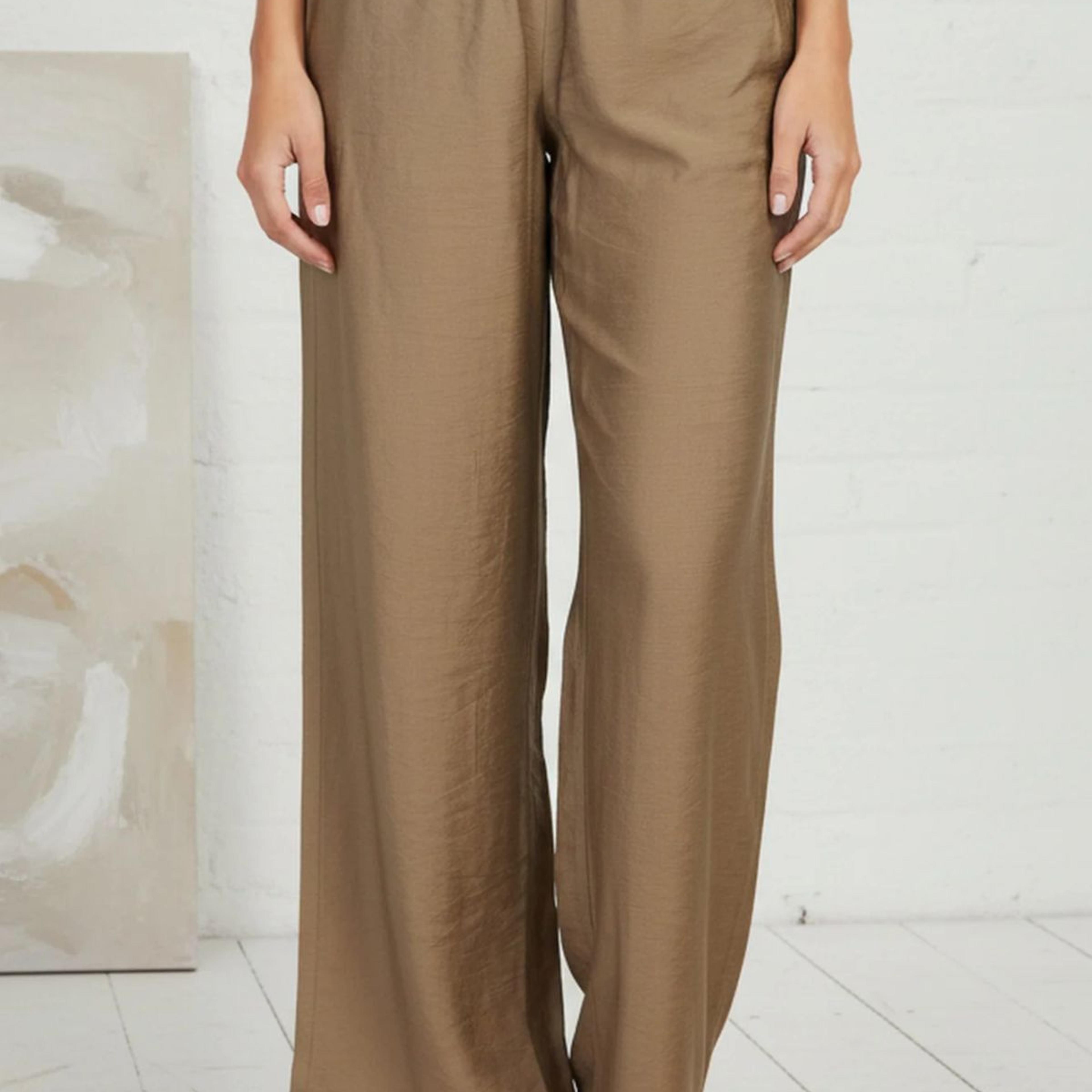 Gold Solid Rayon Relaxed Fit Flared Pants