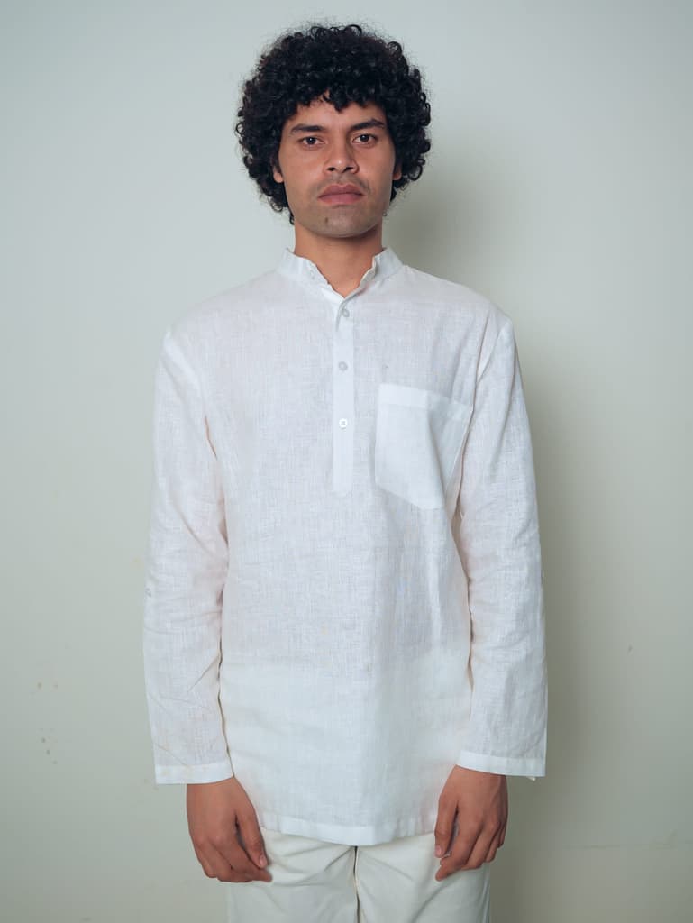 Sadabahar White Linen Short Kurta | Mr.Saa (Mr.सा) — photo 3