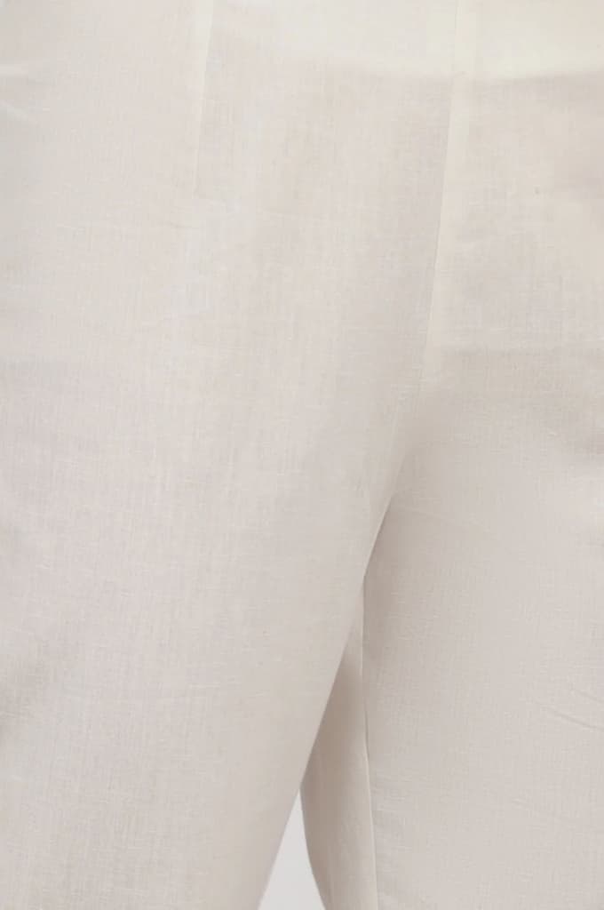 White Solid Cotton Flax Slim Pants with Lace — photo 8