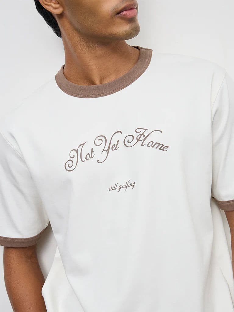Nuoflexx Off-White Printed Relaxed-Fit Cotton-Blend T-Shirt — photo 3