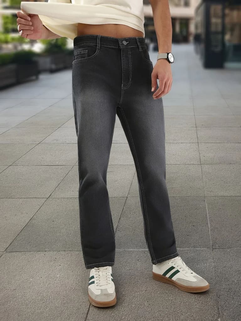 Men's Dark Grey Straight Fit Washed Jeans Stretchable — 28 / Dark Grey