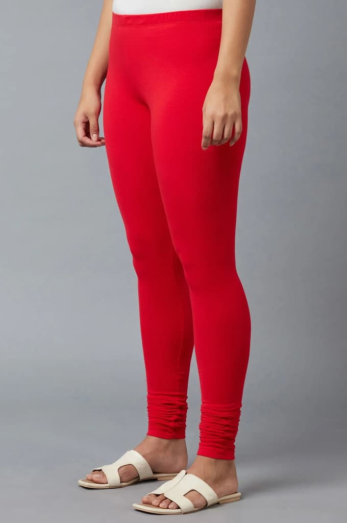 Women Red Ankle Length Cotton Lycra Churidar — photo 3