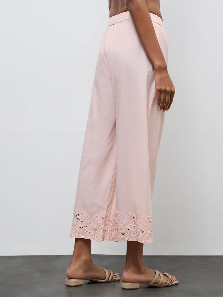 Zuba Peach Floral Embroidered A-Line Cotton Ethnic Set — photo 4
