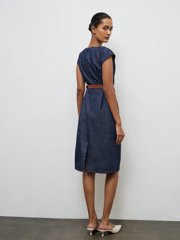 Wardrobe Indigo Denim A-Line Dress with Belt — photo 4