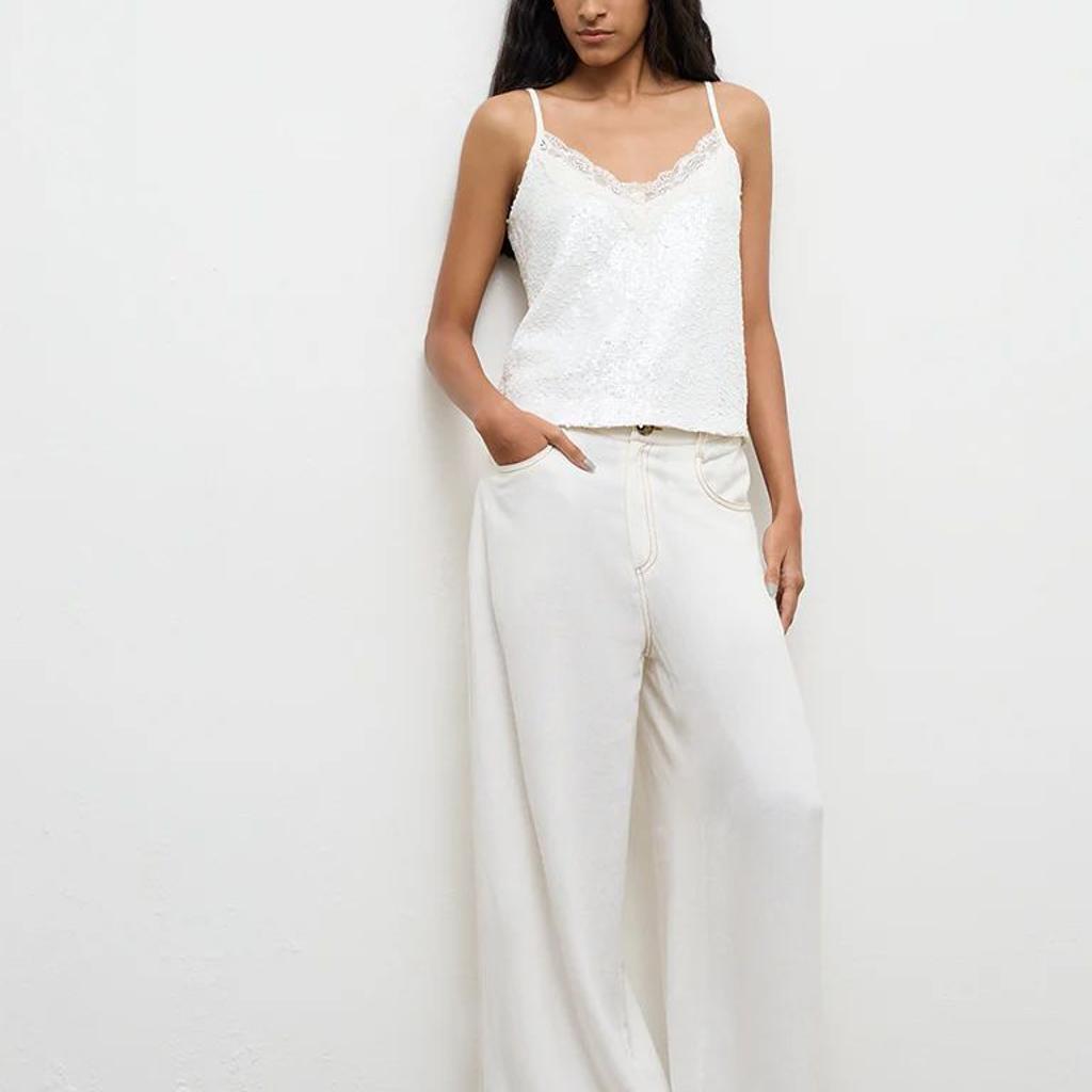 Nuon Off-White Sequin Embellished Top