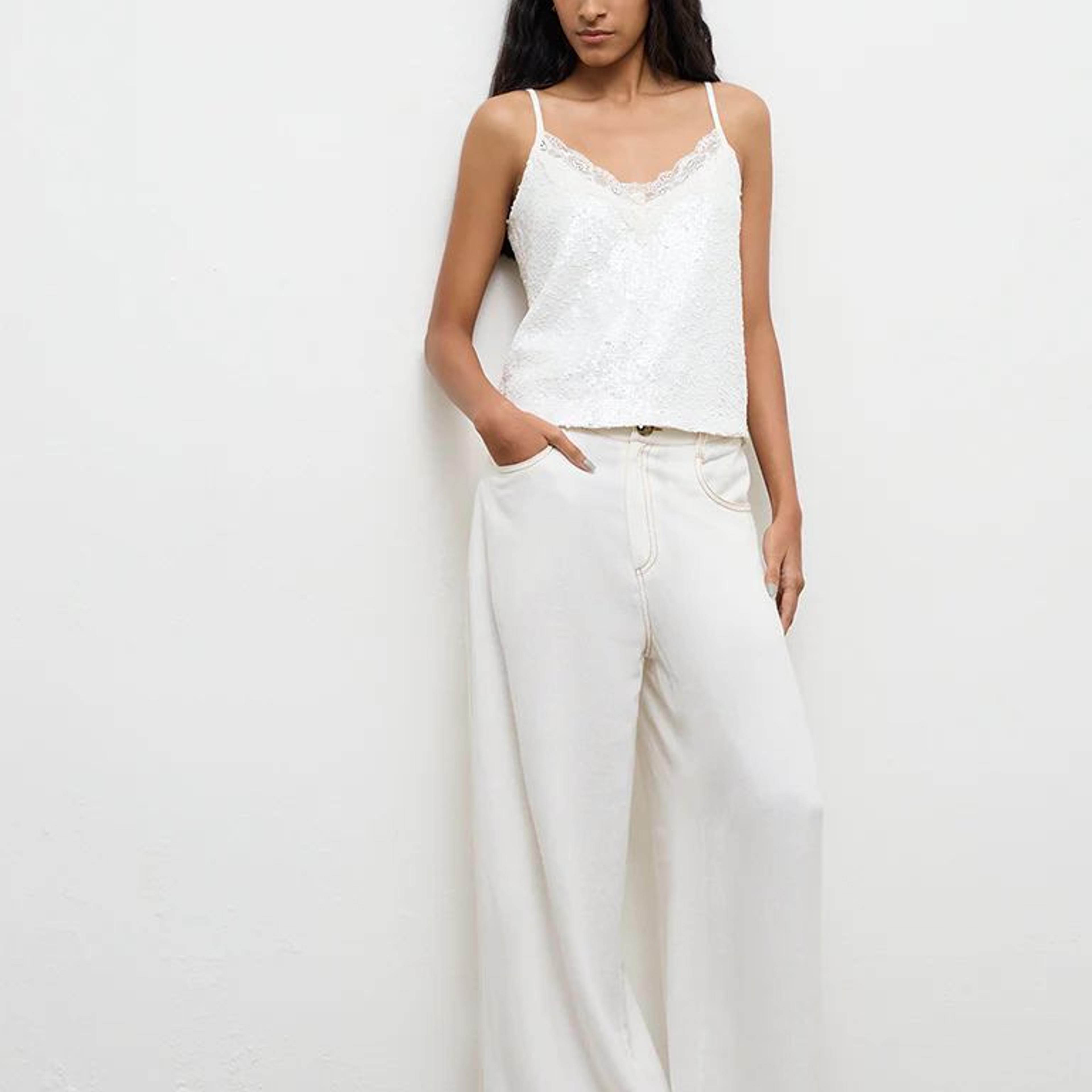 Nuon Off-White Sequin Embellished Top