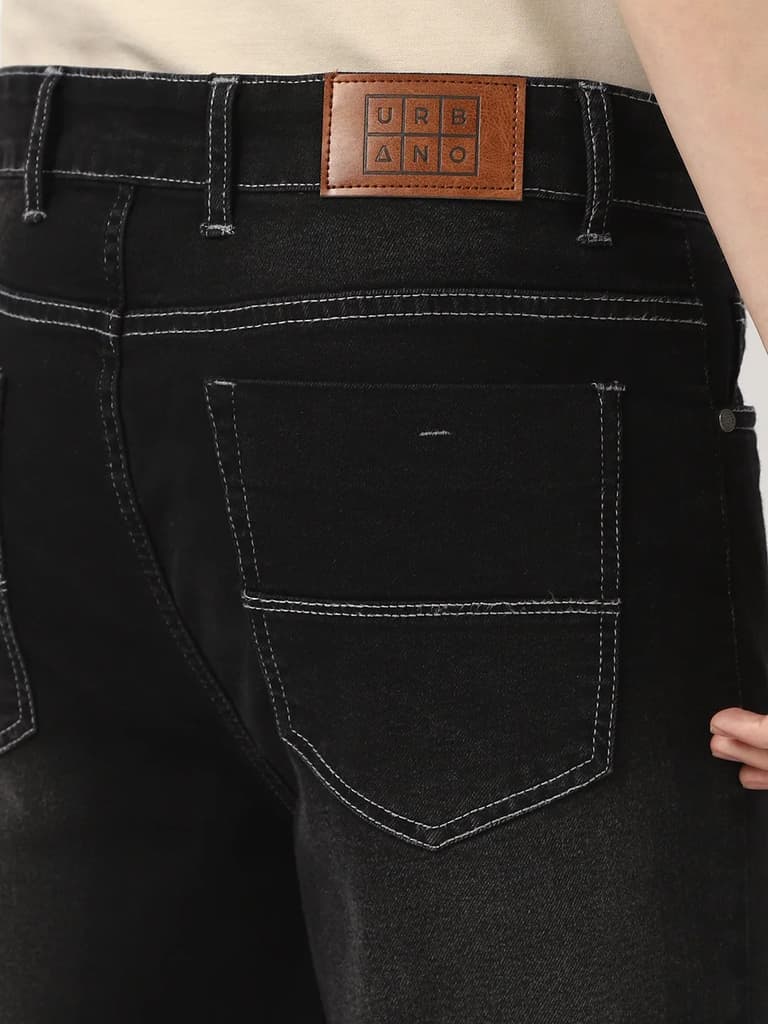 Men's Black Straight Fit Washed Jeans Stretchable — photo 6
