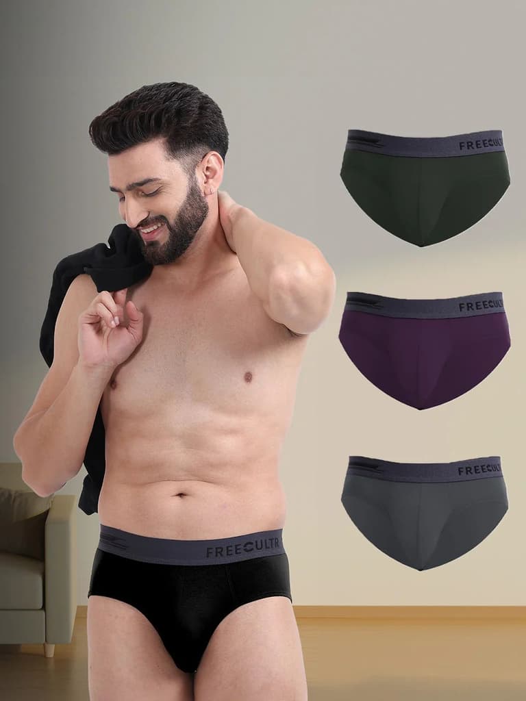Men's Anti-Bacterial Micro Modal Brief (Pack of 4) — Ash Grey; Seaweed Green; Pot Black; Trippy Violet / S / Men