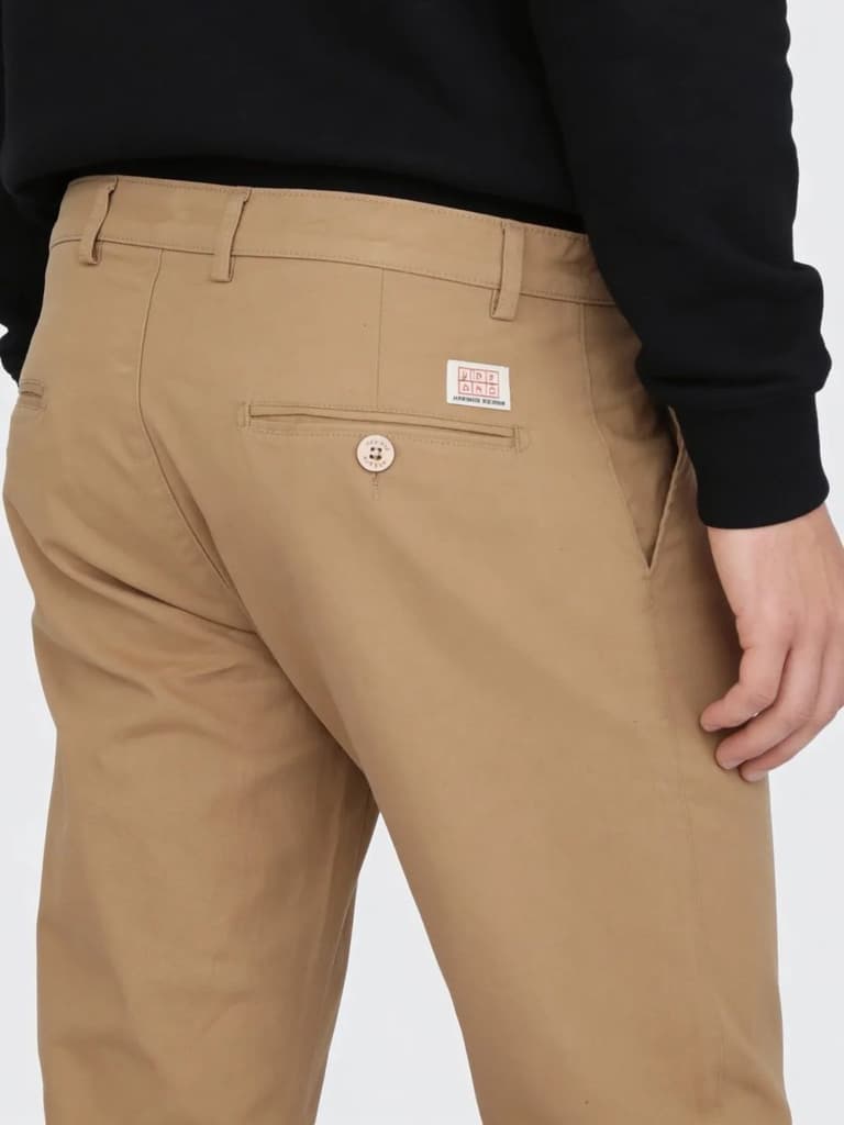 Men's Beige Straight Fit Mid Rise Cotton Casual Chinos Trousers Stretch — photo 6