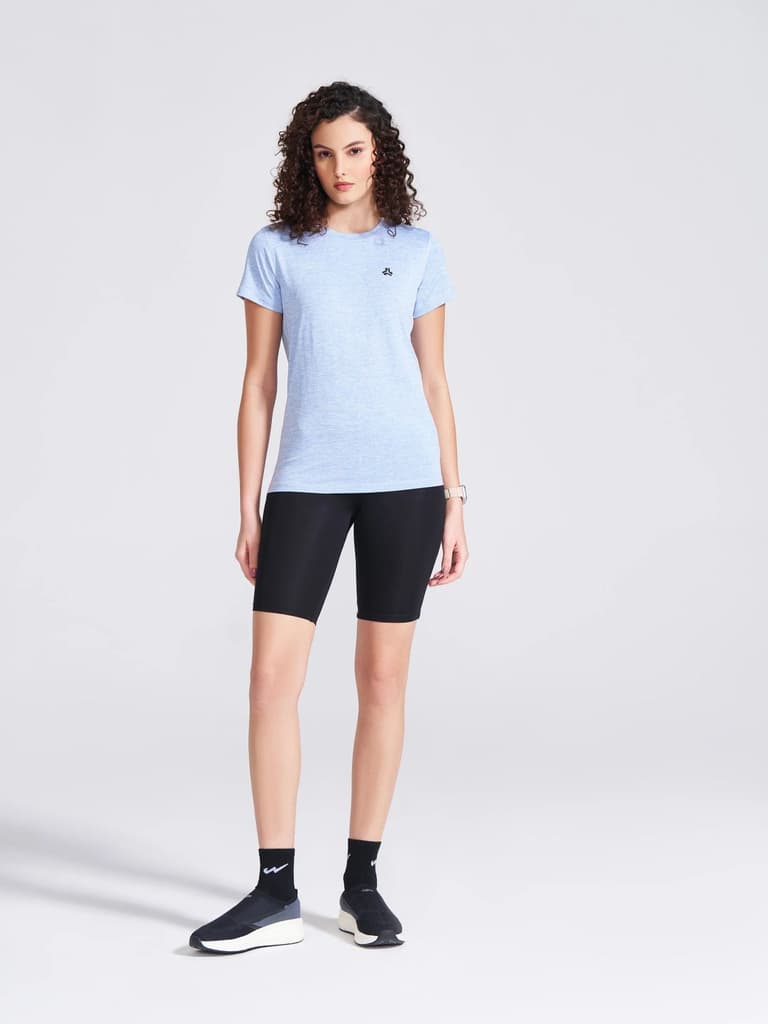 Women's Blue Self Design Round Neck T-Shirt — photo 7