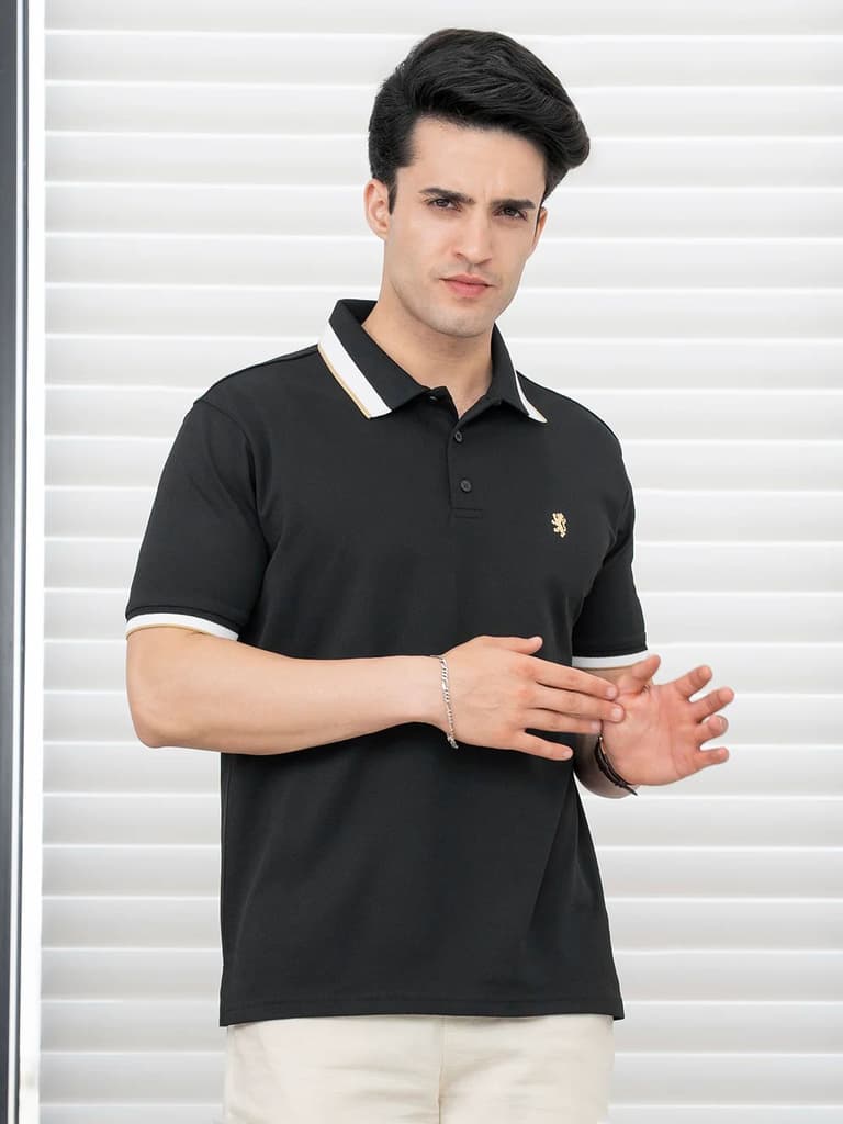 T Shirts for Men in Black | Polyester Blend Polo T Shirt — photo 2