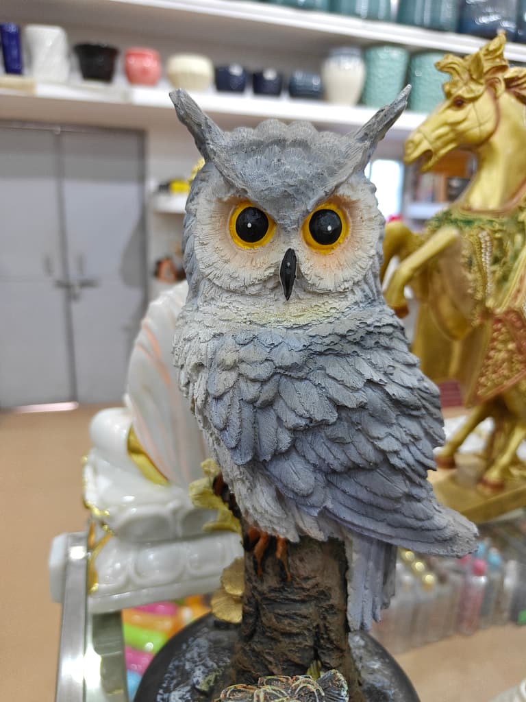 Gray Owl Statue | Decorative | Ceramic | Gray