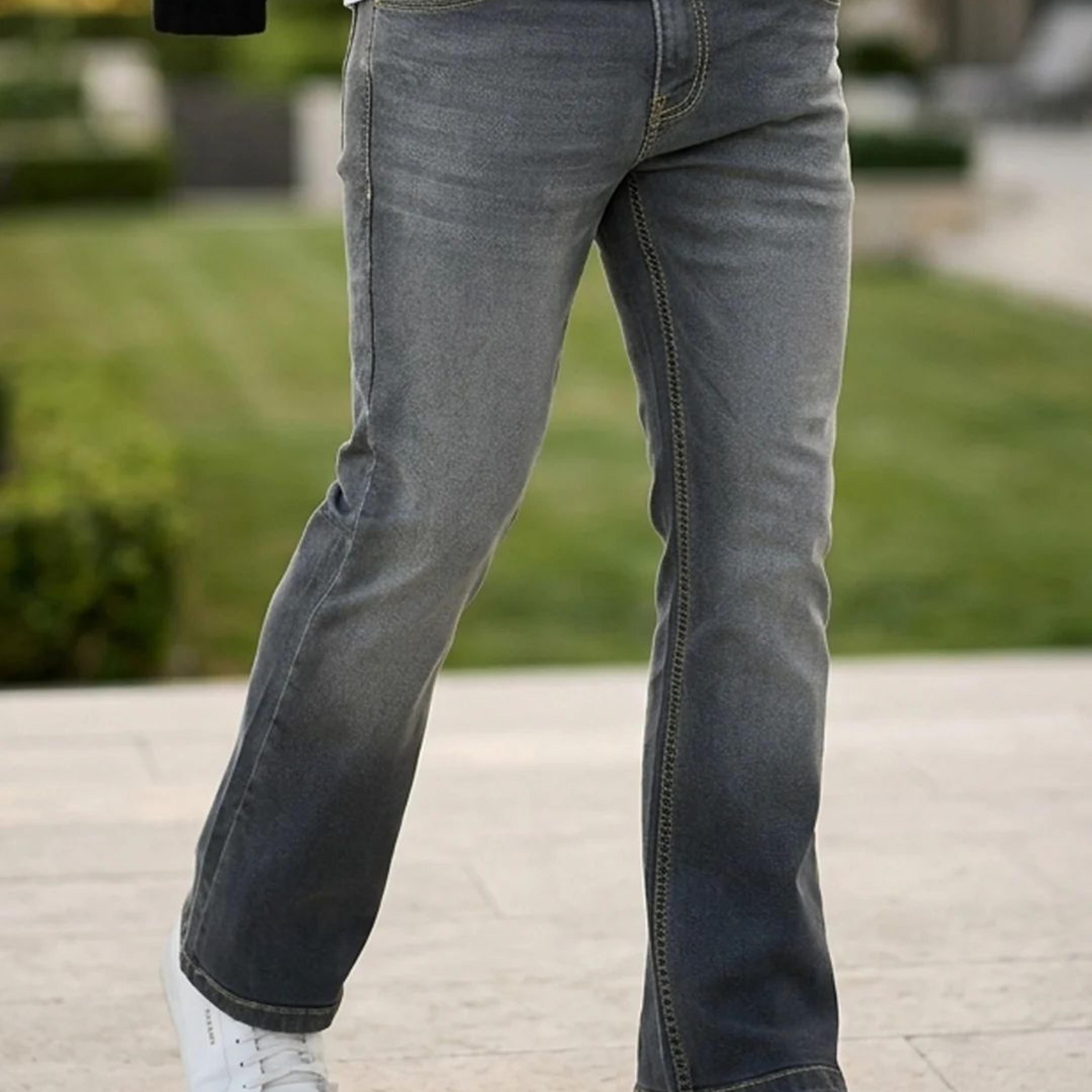 Men's Grey Bootcut Fit Mid Rise Heavy Washed Jeans Stretchable