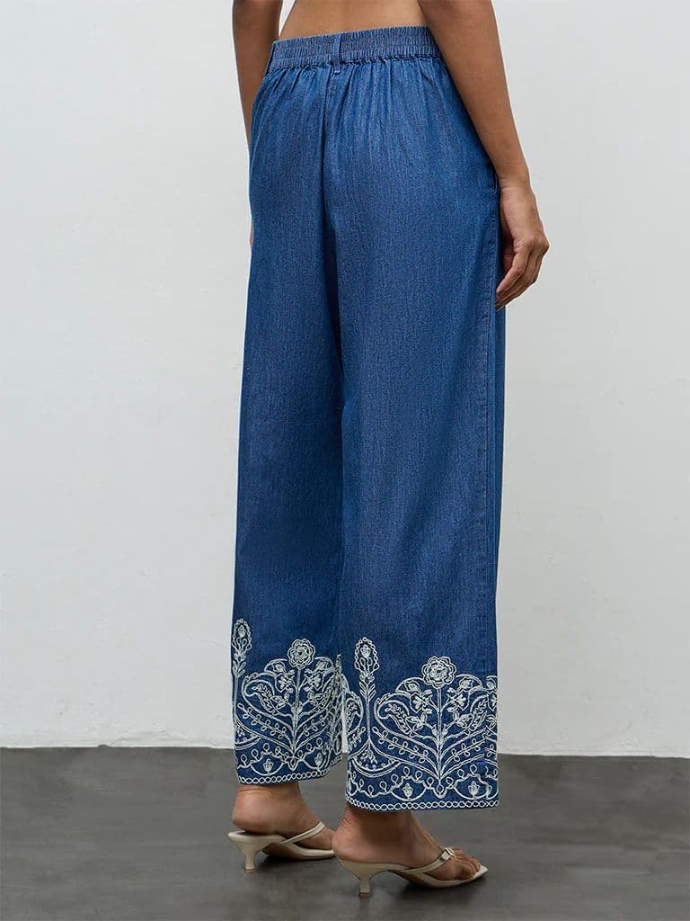 Utsa Indigo Floral Embroidered Cotton Pants — photo 4
