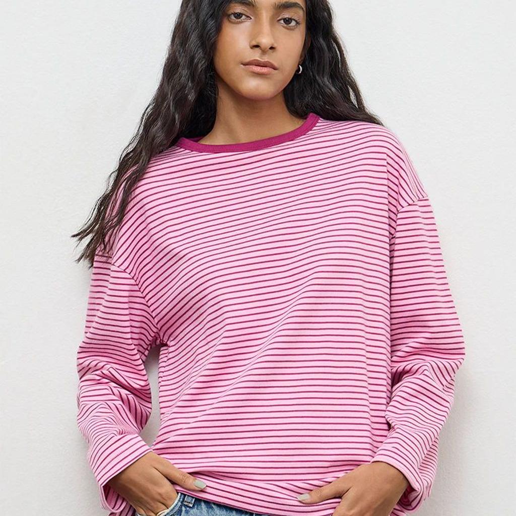Nuon Pink Striped Cotton T-Shirt