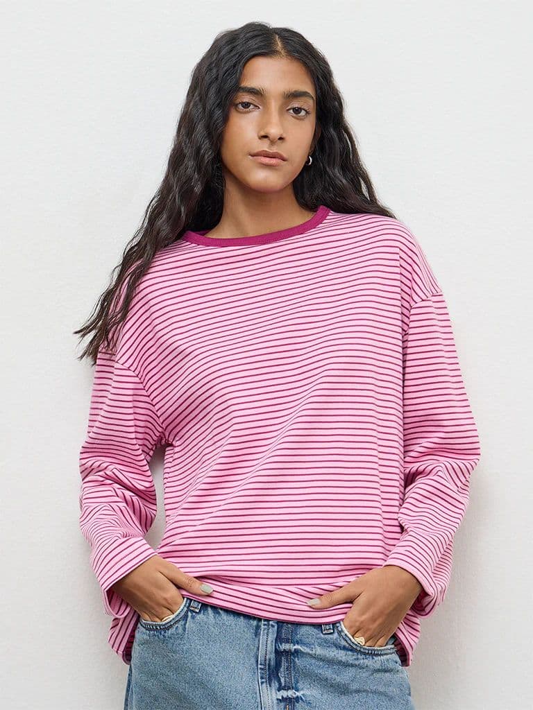Nuon Pink Striped Cotton T-Shirt